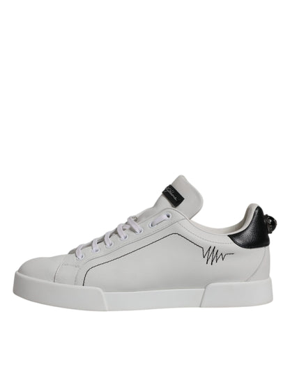 Dolce & Gabbana White Black Leather Low Top Men Sneakers Shoes