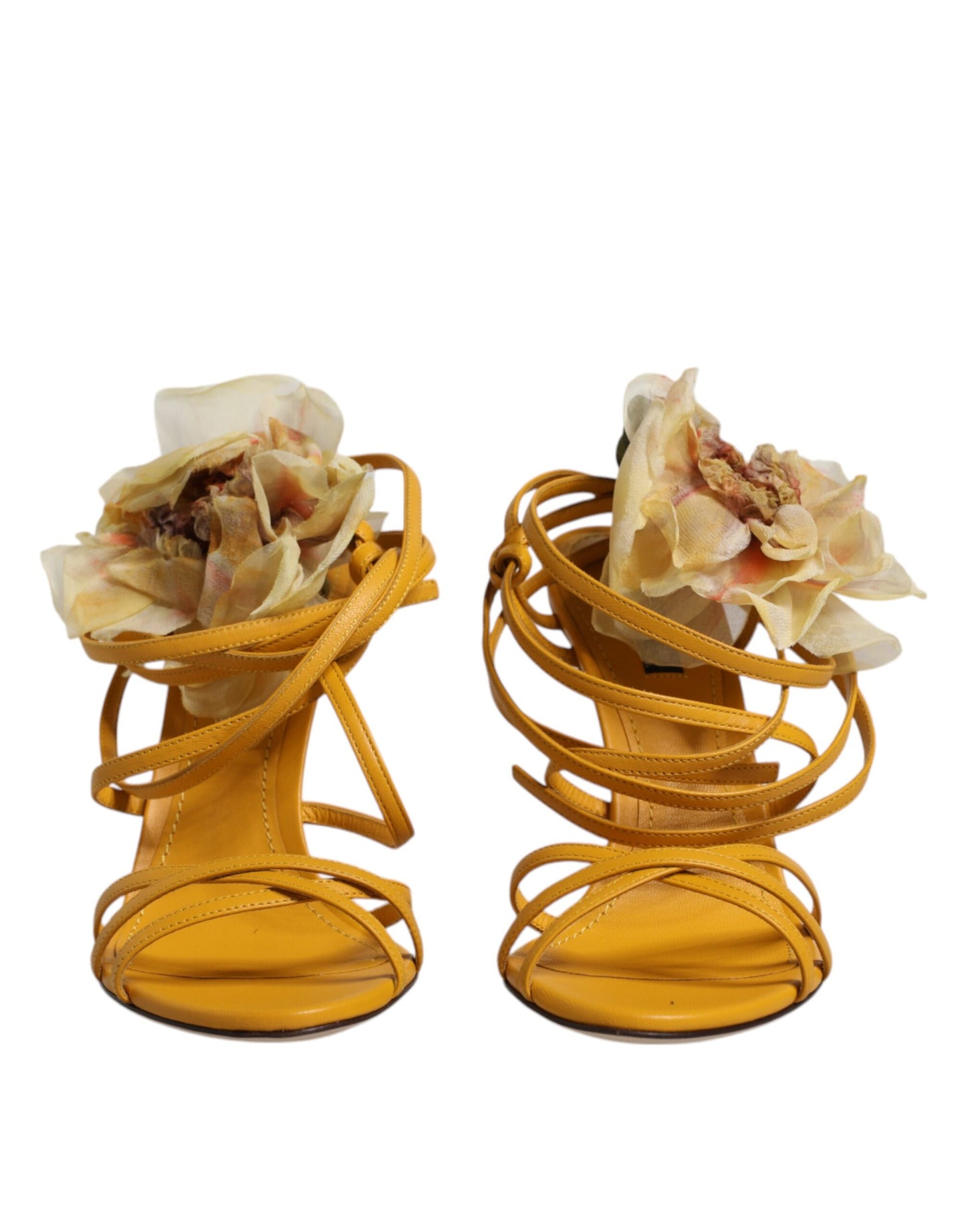 Dolce & Gabbana Yellow Flower Applique Keira Sandals Shoes