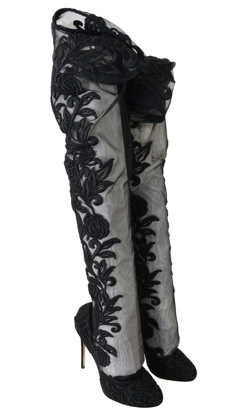 Dolce & Gabbana Embroidered Floral Over-Knee Boots