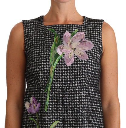 Dolce & Gabbana Houndstooth Floral Appliqué Shift Dress