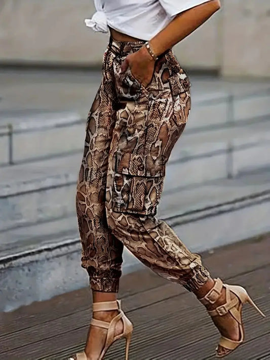 High waist Snakeskin Print Fitted Bottom Jogging Pants