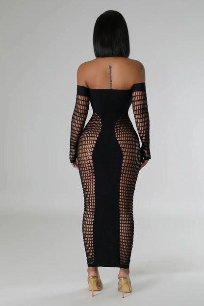 Long Sleeve Dress Mesh Hollow