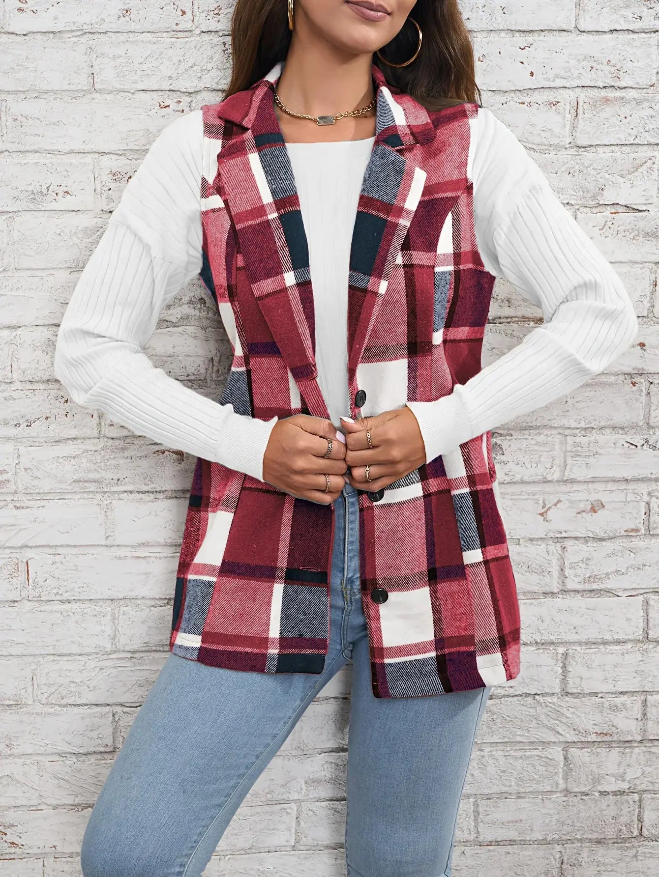 elegant commuting lapel plaid vest