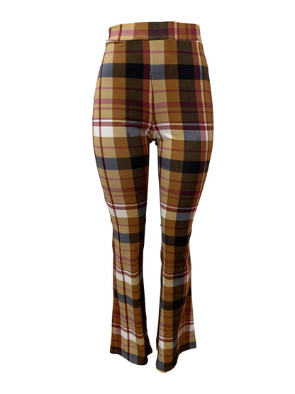 plaid printed straight leg pants