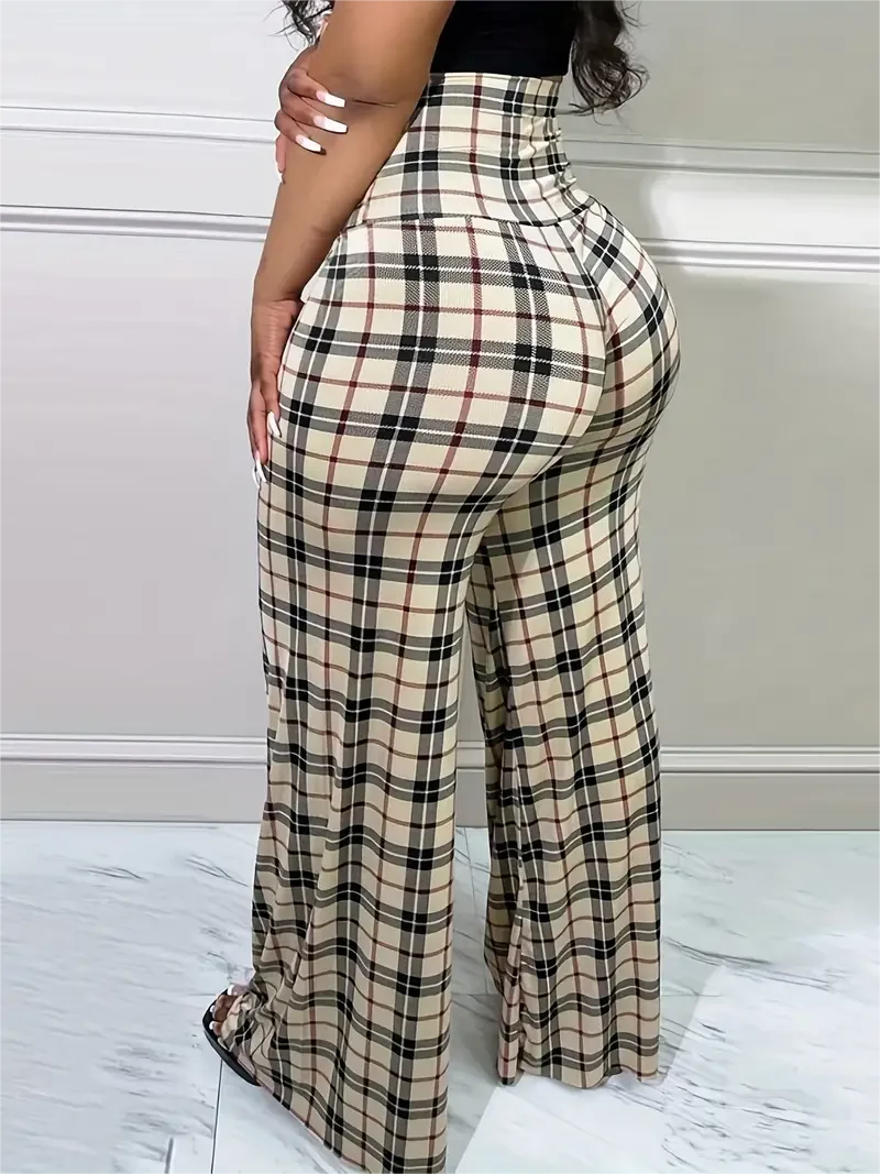 High waist Plaid Wide Leg Pants