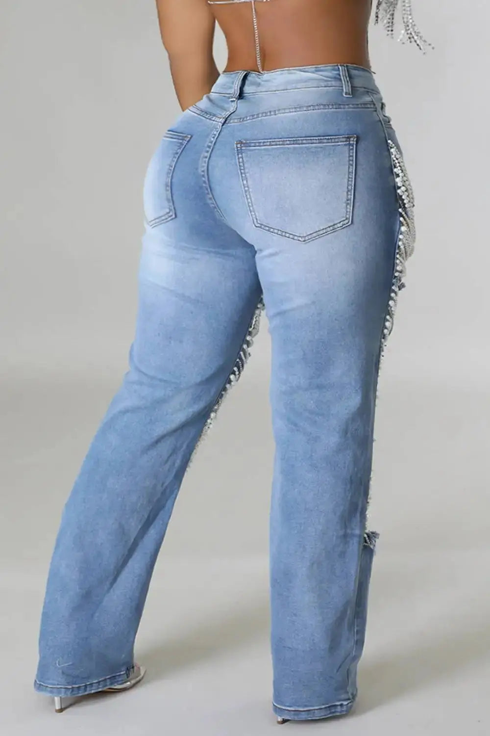 High Waist Pearls Denim Jeans