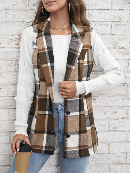 elegant commuting lapel plaid vest