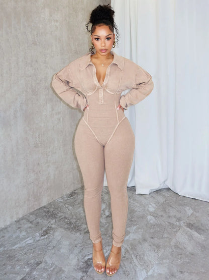 Ribbed Long Sleeve Moto Biker Romper