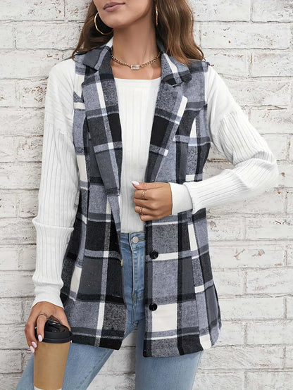 elegant commuting lapel plaid vest