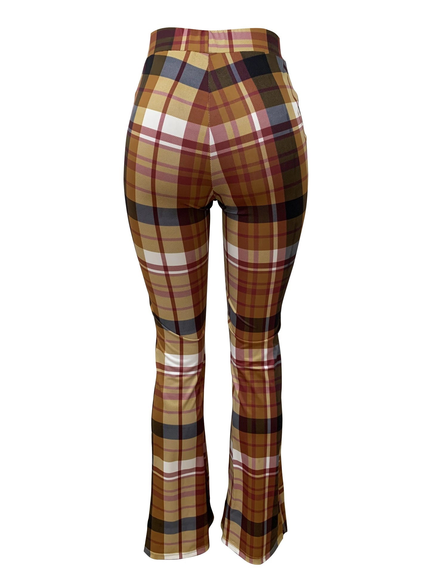 plaid printed straight leg pants