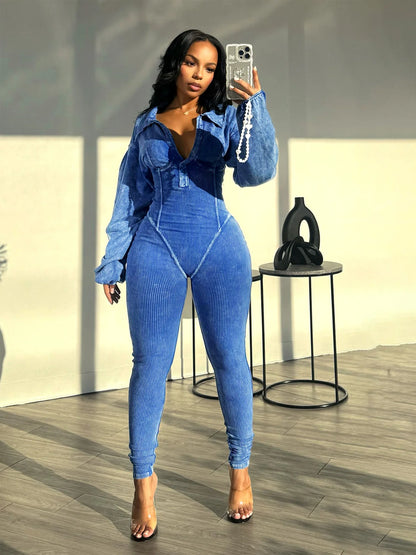 Ribbed Long Sleeve Moto Biker Romper